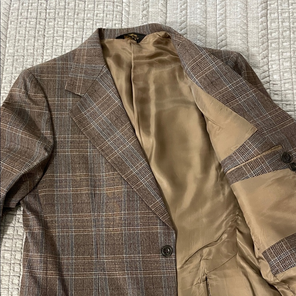 Vintage Brown and Blue Plaid Men's Blazer - Picture 5 of 10